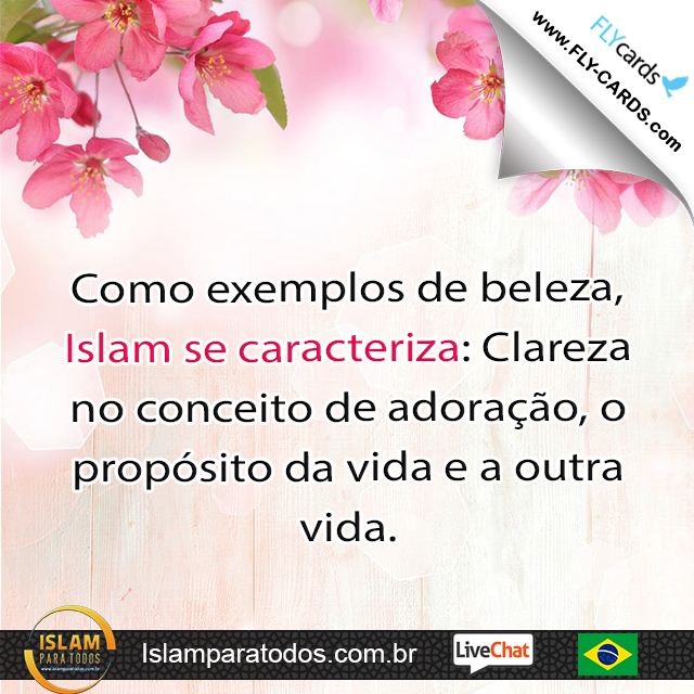  Como exemplos de beleza, Islam se caracteriza: Clareza no conceito de adoração, o propósito da vida e a outra vida.